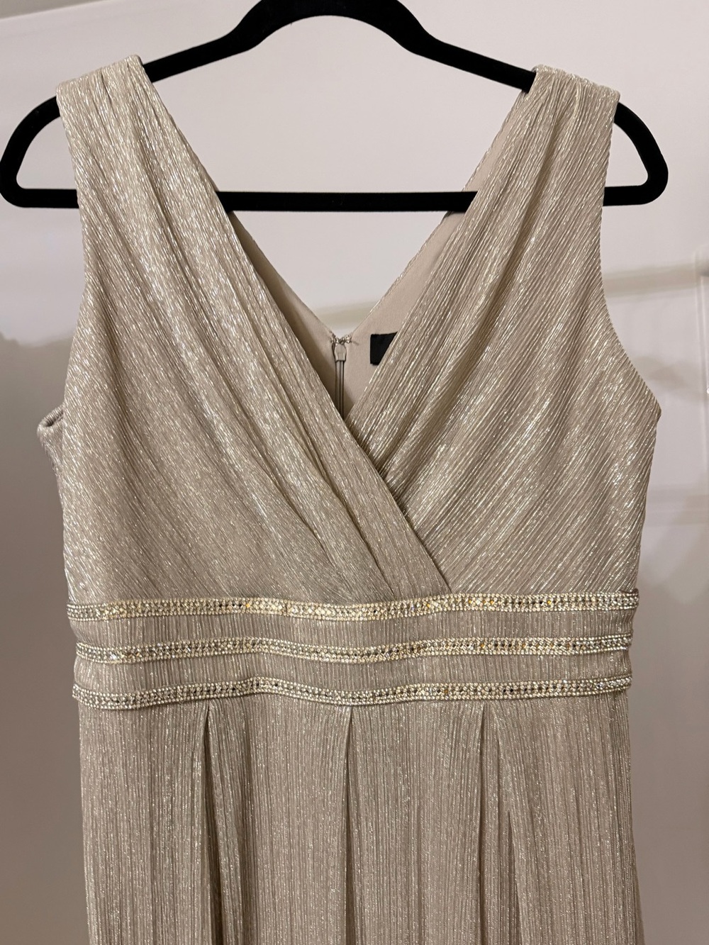 R&M Richards Shimmery Champagne Evening Gown with Beaded Waist
